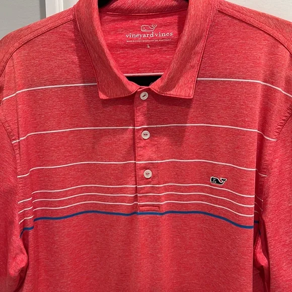 Vineyard Vines Red, White, Blue Striped Polo - Large - Medinah CC Logo - Picture 2 of 4